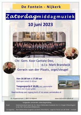 Zaterdagmiddagconcert door Cantate Deo in de Fontein te Nijkerk